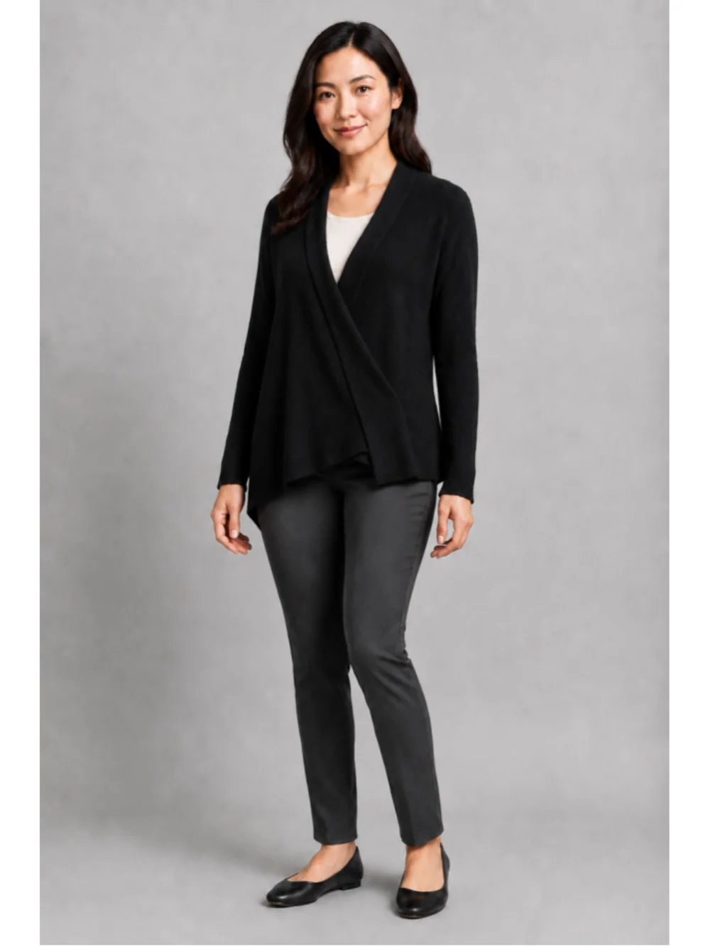 Alfani Petite Black 100% Merino Wool Draped Cardigan – Size P/L
